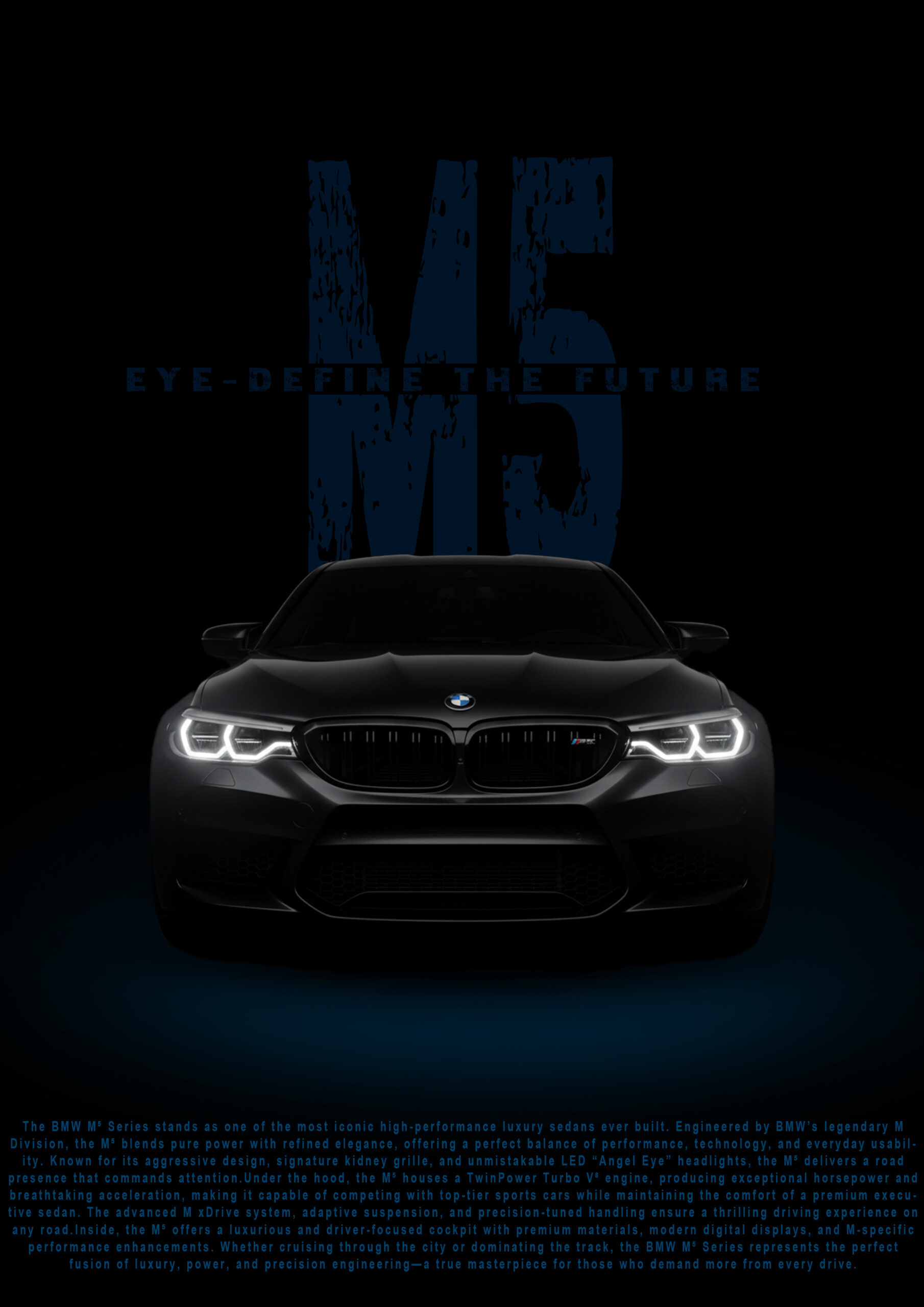 Luxury BMW M5 poster created as part of digital marketing graphic design work